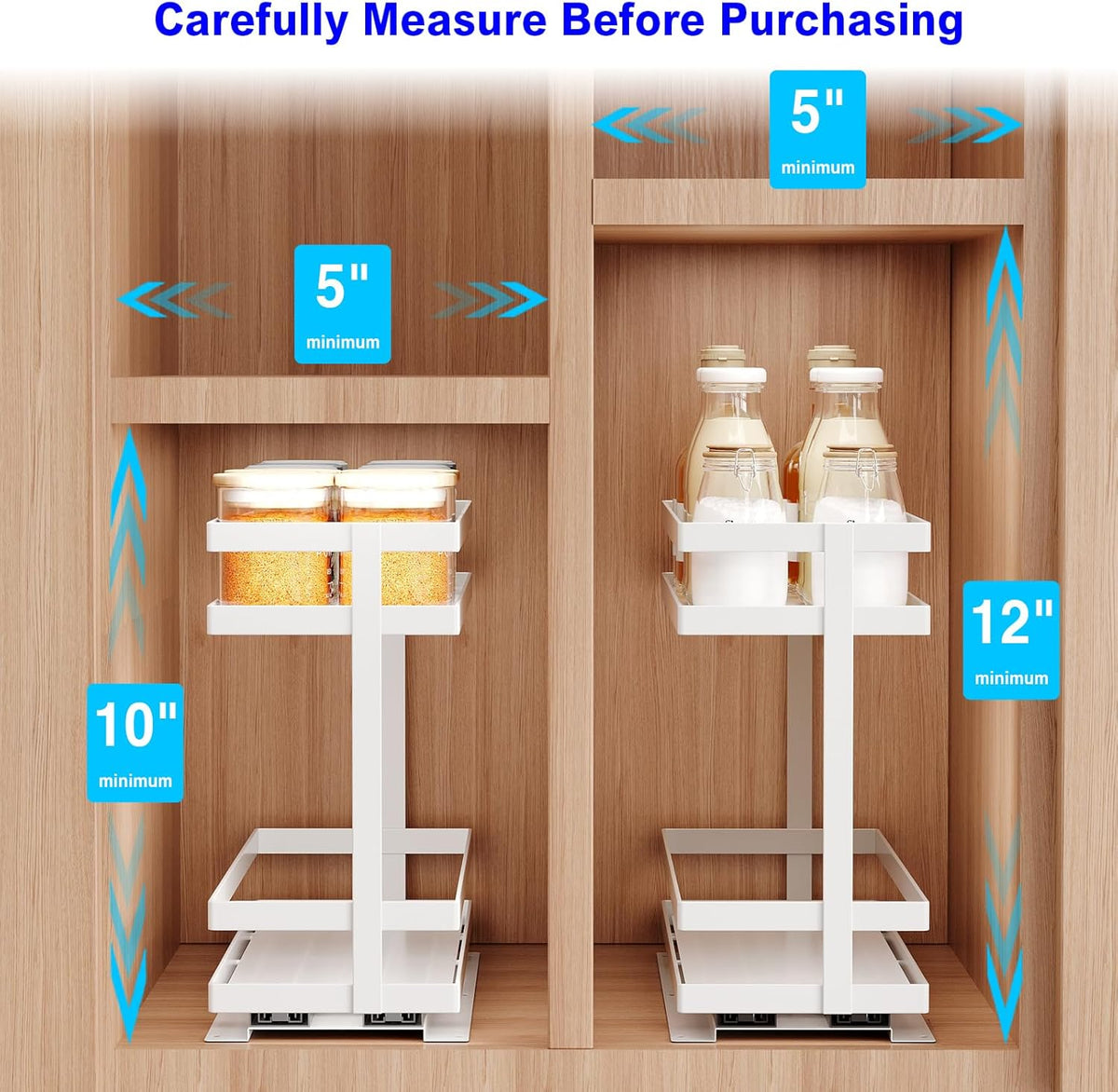 Mustorn 2 Pack Pull Out Spice Rack Organizer for Cabinet, 2 Tier Metal Slide Out Seasoning Organizer and Storage Heavy Duty Vertical Spice Rack Shelf Pullout for Kitchen Cabinets No Drilling (Black)