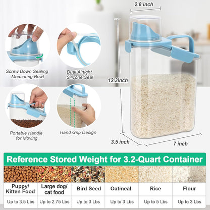 TBMax Rice Container Cereal Storage Container 2 Pack 5 Lbs, Kitchen Pantry Dry Food Storage Holder with Easy-Pouring Spout & Handy Cup, Small Pet Dog Cat Food Dispenser for Daily Feeding -Grey