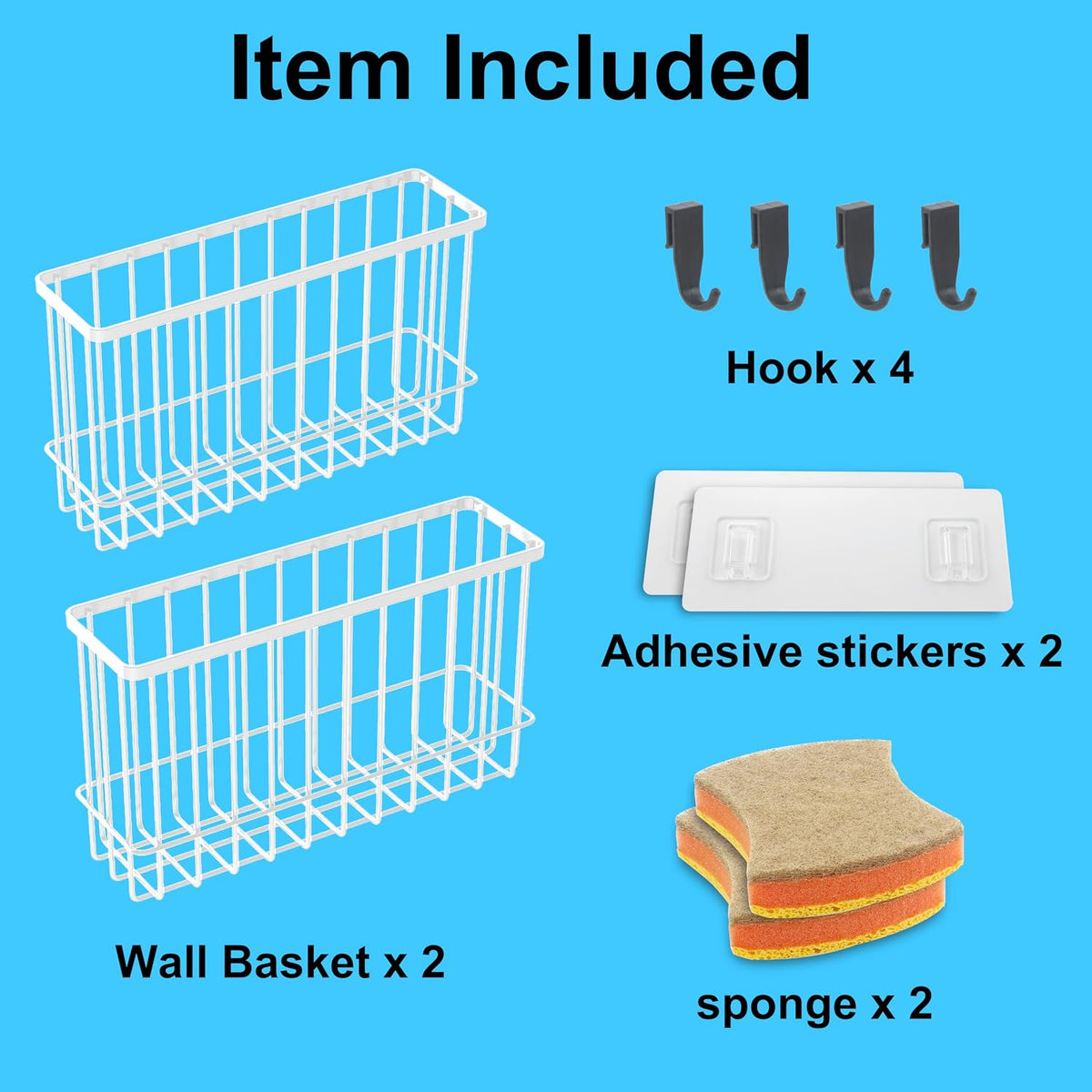 Cabinet Door Organizer Basket 2 Pack, Foil and Plastic Wrap Organizer with 2 Sponges, Lid Organizers Inside Cabinet, Metal Basket for Kitchen Organizers and Storage, Utility, Black (Medium,Large)