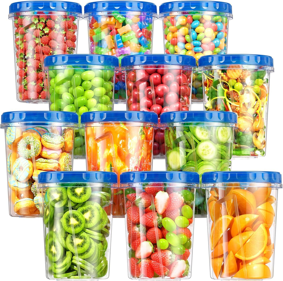 BiuLeon 12 Pack- 34/24/17oz Freezer Storage Containers, Plastic Food Storage Containers with Twist Top Lids, BPA Free and Reusable Soup Containers with Lids, Leakproof/Microwave/Dishwasher Safe