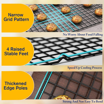 2PCS Cooling Racks for Cooking and Baking - 10" x 15"Heavy Duty Stainless Steel Wire Rack for Baking, Grilling, Roasting - Oven & Dishwasher Safe - Fits Jelly Roll Sheet Pan-Silver