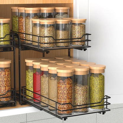 BOIVSHI 2-Tier Spice Rack, Pull Out Cabinet Organizer Spice Racks Height Adjustable Heavy Duty Metal Basket for Inside Cabinets & Pantry Closet(9.5''Wx10.5''Dx9.5''H)