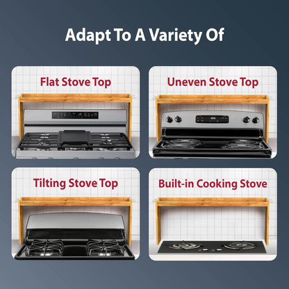 IIIOIIIA Bamboo Over the Stove Spice Shelf for Kitchen, 31.5" Spice Rack Organizer Shelf with 6 hooks, 11.4" Height Extra Storage Countertop, Easy to Assemble