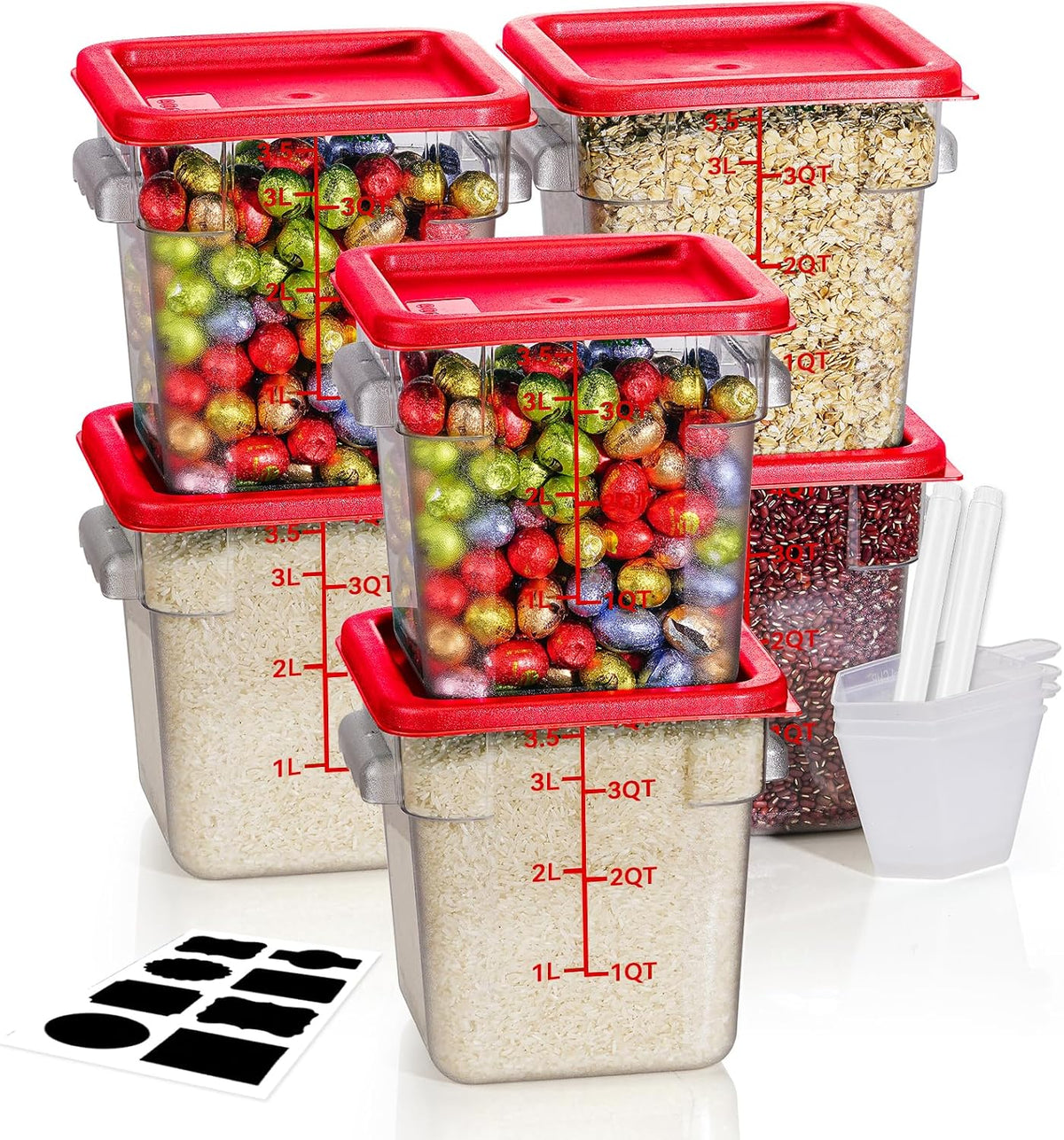 4QT NSF Food Storage Containers: 8 PCS [Food Grade][Hot&Cold Resistant] Commercial Clear Food Storage Containers with Lids for Restaurant Kitchen Proof Dough, Measuring Spoons Included(BPA FREE) - Colors A