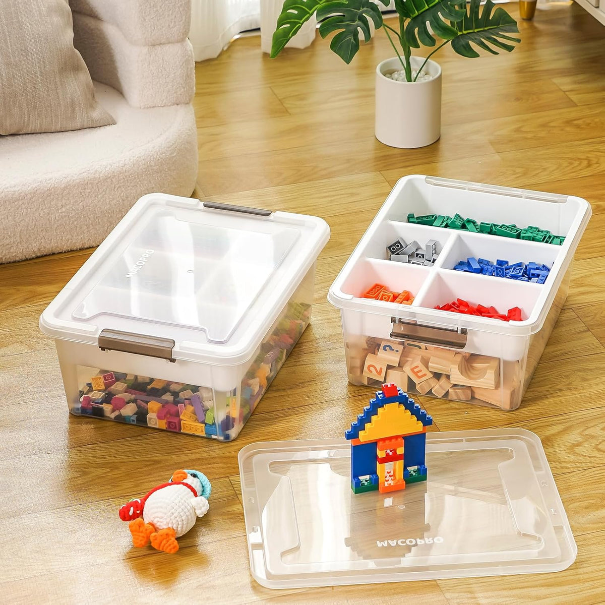 MACOPRO 17 QT Plastic Storage Box with Removable Tray, Bins with Lids, Clear Storage Container for Craft Supplies, Beads, Tools, Sewing, and Playdoh Organization (White, -17QT)