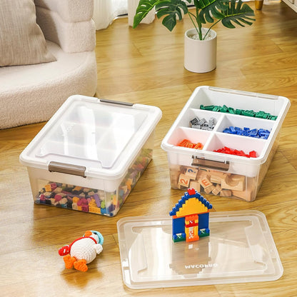 MACOPRO 17 QT Plastic Storage Box with Removable Tray, Bins with Lids, Clear Storage Container for Craft Supplies, Beads, Tools, Sewing, and Playdoh Organization (White, -17QT)