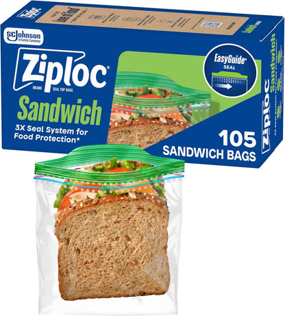 Ziploc Sandwich and Snack Bags with EasyGuide Texture, Plastic Storage Bags with Grip 'n Seal Technology, 270 Bags Total