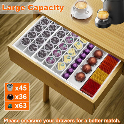 MinBoo Bamboo K Cup Holder for Drawer or Countertop Coffee Pod Holder Expandable K Cup Pod Storage Tea bag organizer K Cup Storage for Coffee Station Home Office and Kitchen