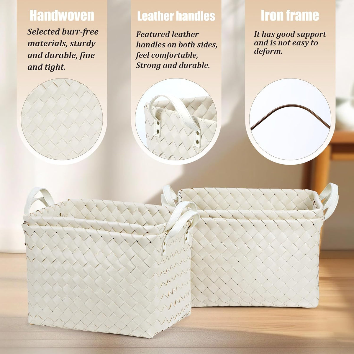 BROWNLILY Handwoven Clothes Basket Laundry Hampers Large Wicker Storage Baskets for Shelves Blankets Closet Storage Bins Car Bedroom Bathroom Organizers and Storage Bath (Pack of 4, Brown)