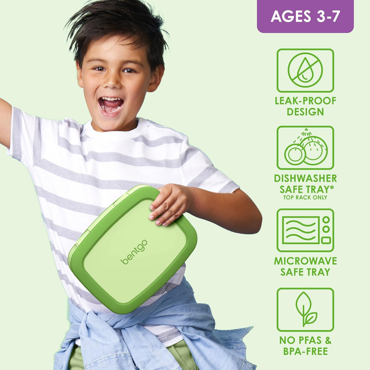 Bentgo Kids Bento-Style 5-Compartment Leak-Proof Lunch Box - Ideal Portion Sizes for Ages 3 to 7 - Durable, Drop-Proof, Dishwasher Safe, PFAS & BPA-Free & Made with Food-Safe Materials (Blue)