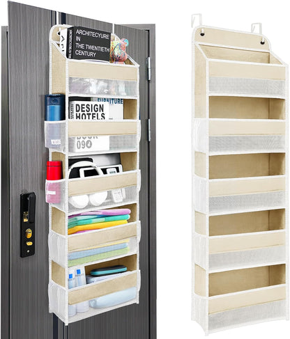 Over The Door Organizer with LifetimeWarranty, 4 Shelves & 4 Side Pockets, Large Storage Rack Holds 44lb, Heavy-Duty Reinforced Mesh Shelf for Bathroom, Closet, Toy Organization, Shoes, Towels, Grey