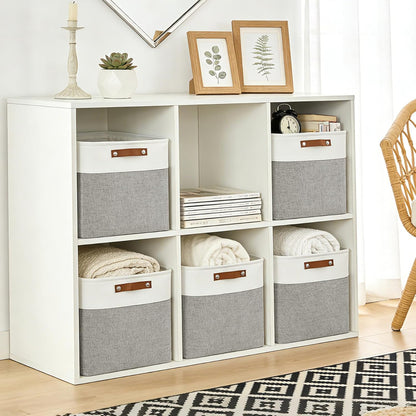 Bagnizer Large Fabric Storage Baskets | 50L Storage Bins, Decorative Linen Closet Baskets with Handles for Organizing, Shelf, Toys, Clothes, Home, Office, Nursery, 17x12x15Inches (Grey&White)