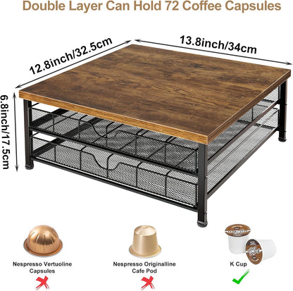 Coffee Pod Holder for K Cup Holder Drawer, 72 Capacity Coffee Pod Organizer K Cup Storage 2 Tier Pods Drawer Organizer Sliding Baskets for Coffee Station Counter, Black