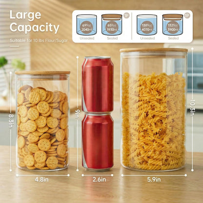 32oz - Glass Jars with Bamboo Lids, Glass Pantry Storage Containers with Airtight Lids, Round Air Tigh Food Storage Canisters for Cereal, Pasta, Flour, Sugar, Rice, Best for Kitchen Organizer