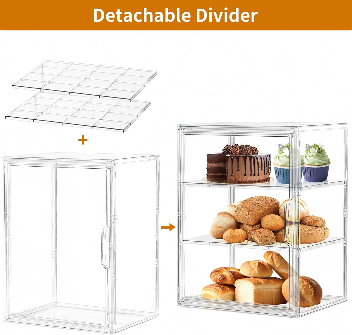 SANKEU Pastry Display Case,Bread Box for Kitchen Countertop,4 Layers Adjustable Clear Bread Storage with Magnetic Door Bakery Pastry Display15.5x11.4x9.8inch，1 Pack