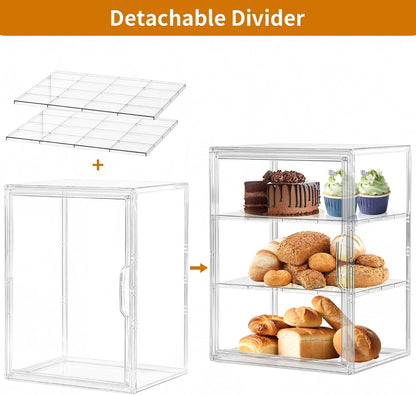 SANKEU Pastry Display Case,Bread Box for Kitchen Countertop,4 Layers Adjustable Clear Bread Storage with Magnetic Door Bakery Pastry Display15.5x11.4x9.8inch，1 Pack