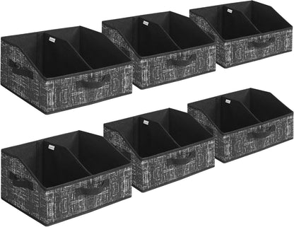 SONGMICS Set of 6 Storage Baskets, Foldable Storage Bins, Fabric Boxes, 15.7 x 11.8 x 7.9 Inches, Closet Storage Organizers, 3 Handles, for Bedroom, Living Room, Summer Sand URFB0140K01