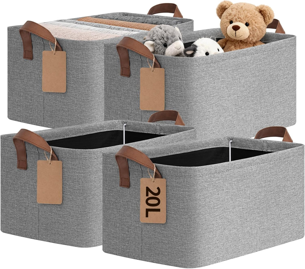 CHICVITA 4 Pack Large Storage Baskets for Shelves, Collapsible Closet Organizer Bins with Metal Frame, Fabric Storage Bins for Clothes Towels Organization, 16.8" x 11" x 9.8", Beige