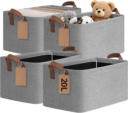 CHICVITA 4 Pack Large Storage Baskets for Shelves, Collapsible Closet Organizer Bins with Metal Frame, Fabric Storage Bins for Clothes Towels Organization, 16.8" x 11" x 9.8", Beige