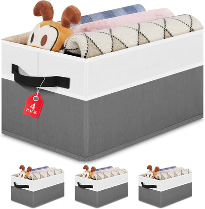 Closet Storage Bins, Large Closet Organizer Baskets with Divider & Handles,Trapezoid Fabric Shelf Organizers, Collapsible Storage Cubes for Clothes, Towels, Toys - Beige