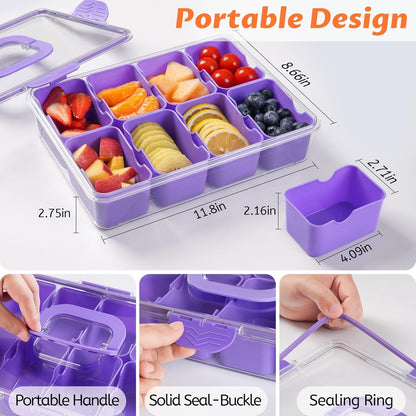 TCHZA Snackle Box Container, Dishwasher Safety - Divided Serving Tray with Lid and Handle, Charcuterie Board for Portable Snack Platters - Clear Organizer for Fruits Snacks,Perfect for Road Travel