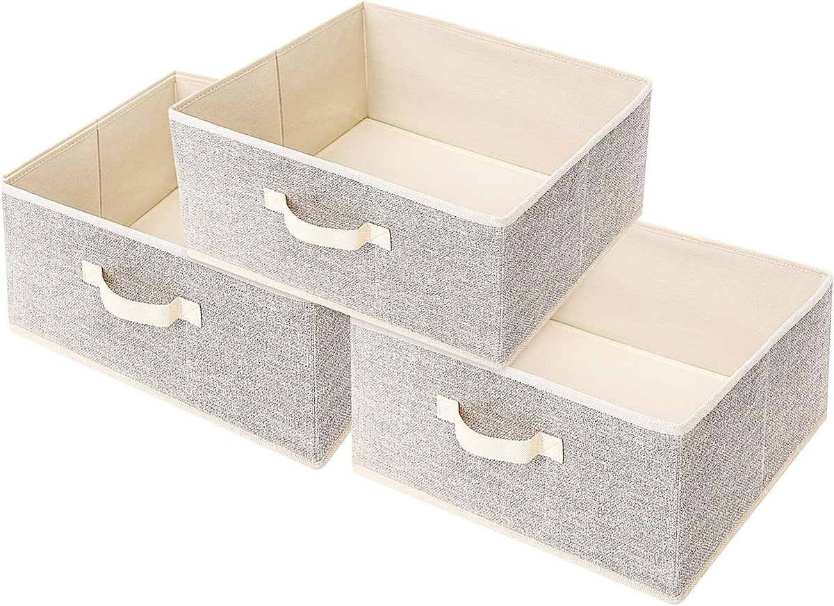 Storage Baskets, 11-Inch Woven Fabric Bins, Storage Cubes with Reinforced Handles, Organizer Bins for Closet Shelves, Foldable, for Toys, Clothes, Natural Beige (3PCS/Beige-11*11*7.8inch)