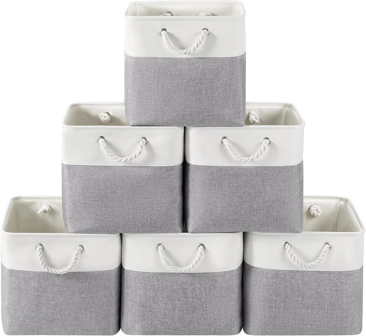 Large Storage Baskets- 15.7x11.8x8.26 inch Storage Bins for Shelves and Closet Organizing, Foldable Fabric Bin for Home Organization Clothes and Laundry (3-Pack, White&Khaki)