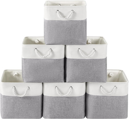 Large Storage Baskets- 15.7x11.8x8.26 inch Storage Bins for Shelves and Closet Organizing, Foldable Fabric Bin for Home Organization Clothes and Laundry (3-Pack, White&Khaki)