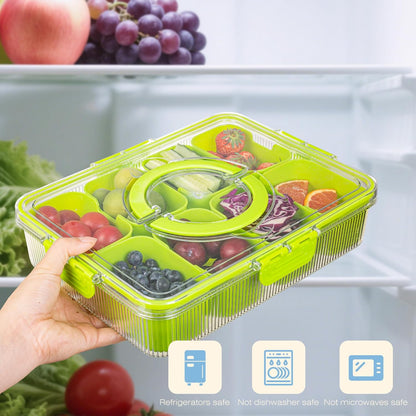 Patent Design Ribbed Snackle Box Container Snack Container Divided Serving Tray with Lid and Handle, 8 Divider Portable Snacklebox for Travel Beach for Charcuterie Veggie Fruit Candy,1 Pack