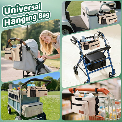 Guiseapue Universal Stroller Organizer with Cup Holder: Baby Essentials, Stroller Caddy Accessories with Detachable Phone Bag, Non-Slip Straps, Fits for Uppababy, Baby Jogger, New Moms Baby Gifts