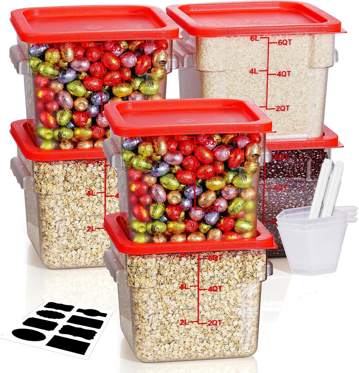 4QT NSF Food Storage Containers: 8 PCS [Food Grade][Hot&Cold Resistant] Commercial Clear Food Storage Containers with Lids for Restaurant Kitchen Proof Dough, Measuring Spoons Included(BPA FREE) - Colors B