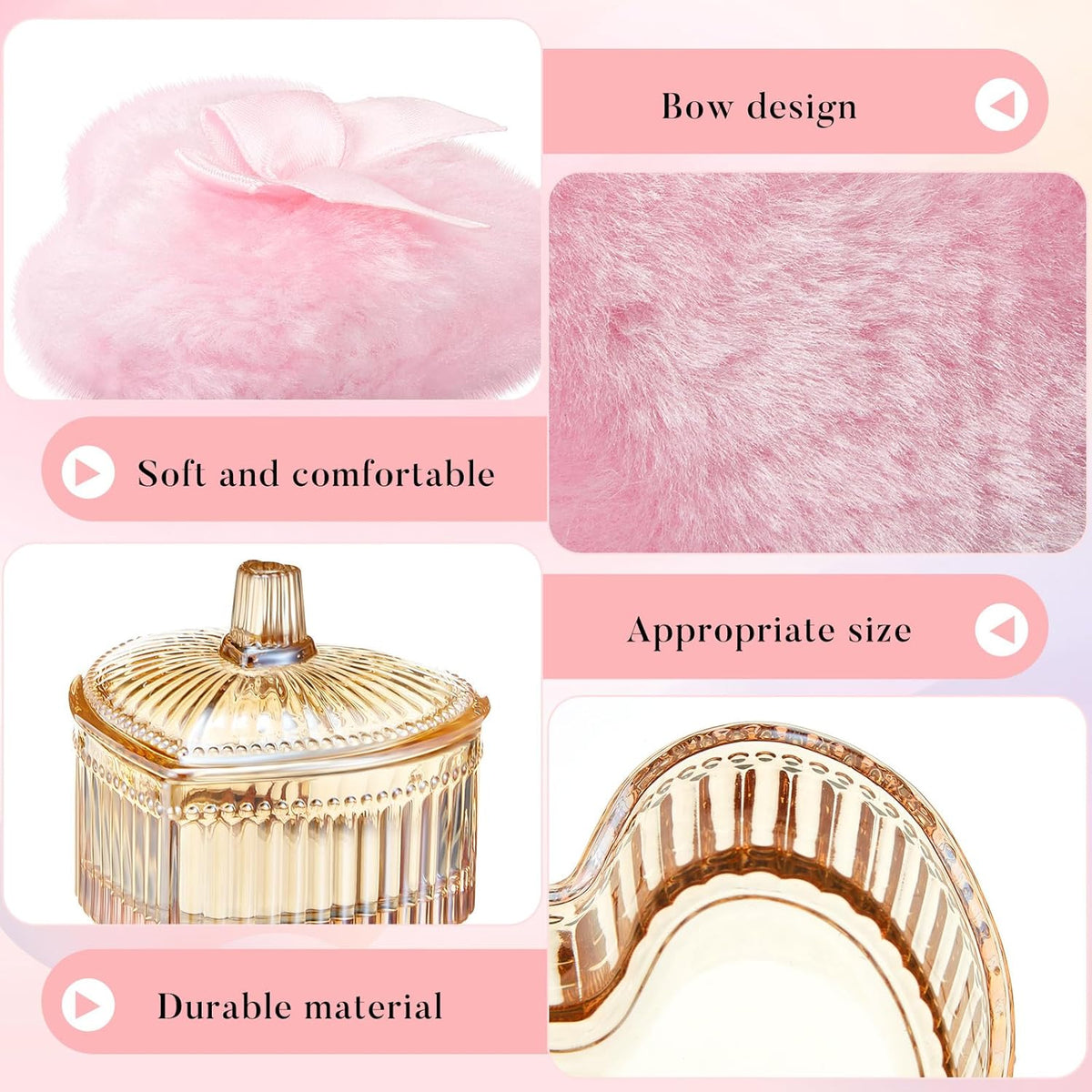Tioncy 3 Pcs Large Body Powder Puff and Container Valentine's Day gift Powder Container with Puff Crystal Case Soft Washable Reusable Velour Face Body Glitter Wet Dry Makeup (Classic,Clear)