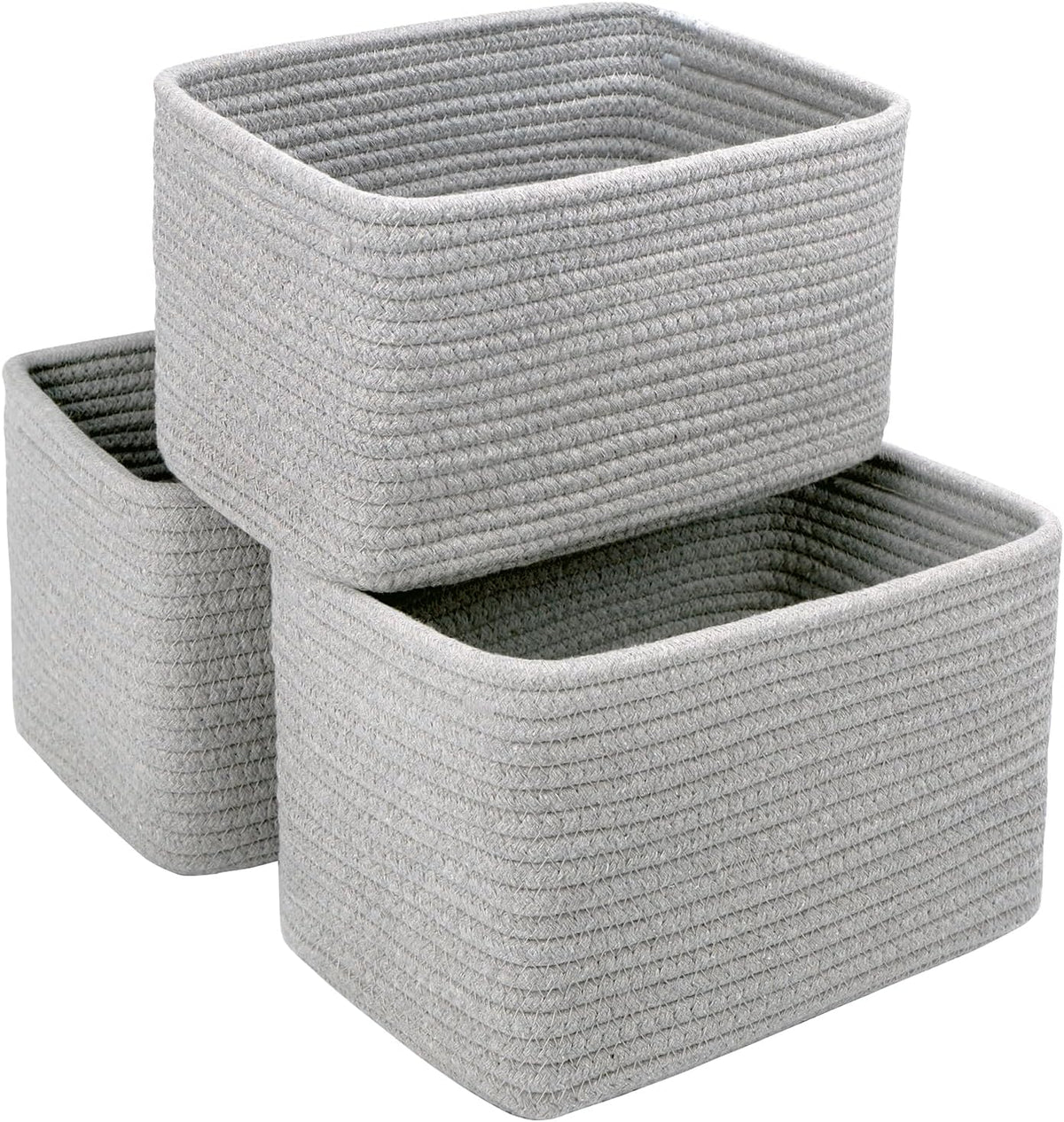 R RUNKA Small Cotton Rope Basket – Storage Bin for Organizing (10.6" x 6.7" x 6.7"), Bathroom Storage Basket for Shelf, Counter & Closet（Beige）