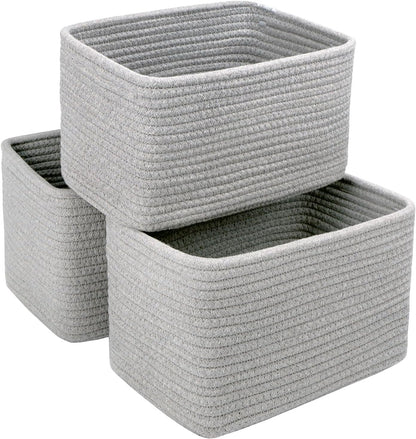 R RUNKA Small Cotton Rope Basket – Storage Bin for Organizing (10.6" x 6.7" x 6.7"), Bathroom Storage Basket for Shelf, Counter & Closet（Beige）