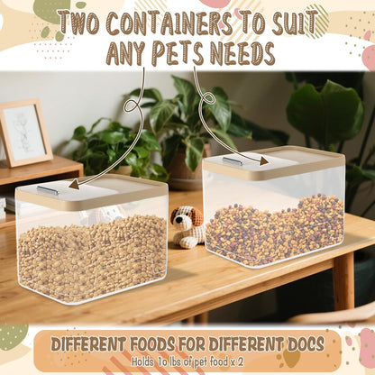 CIEOVO 2 Pack Airtight Dog Food Storage Container, 10Lbs Clear Pet Dog Food Storage Bin with Measuring Scoops for Rice Grain Pet Dog Cat Bird Dog Treat Storage Food Fresh