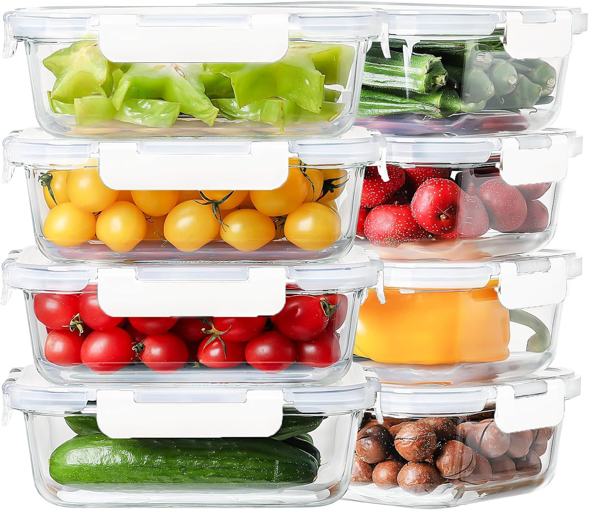 36oz Large Glass Meal Prep Containers with lids, Glass Food Storage Containers with Leak Proof Snap Lock Lids, Airtight Bento lunch Boxes, Kitchen Storage, Oven, Freezer and Dishwasher Safe