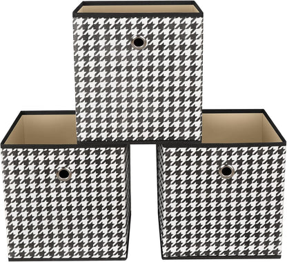 Black Foldable Storage Cubes Bins ,11 Inch Cloth Storage Cube Fabric Storage Box Cubes Organizer Baskets with Handles for Home Organizer Set of 3 (Black)