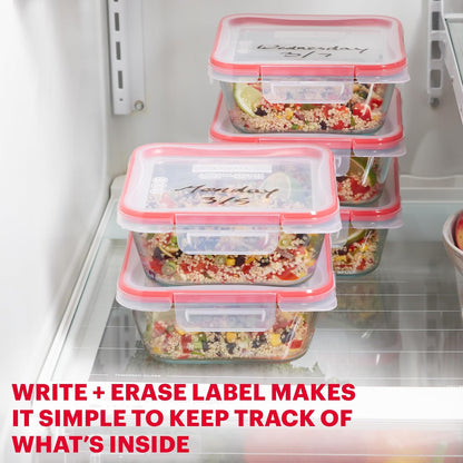Pyrex Freshlock (4 Cup) Glass Food Storage Containers Set, Airtight & Leakproof Plastic Locking Lids BPA-Free, Meal Prep Containers Set, Freezer Dishwasher Microwave Safe