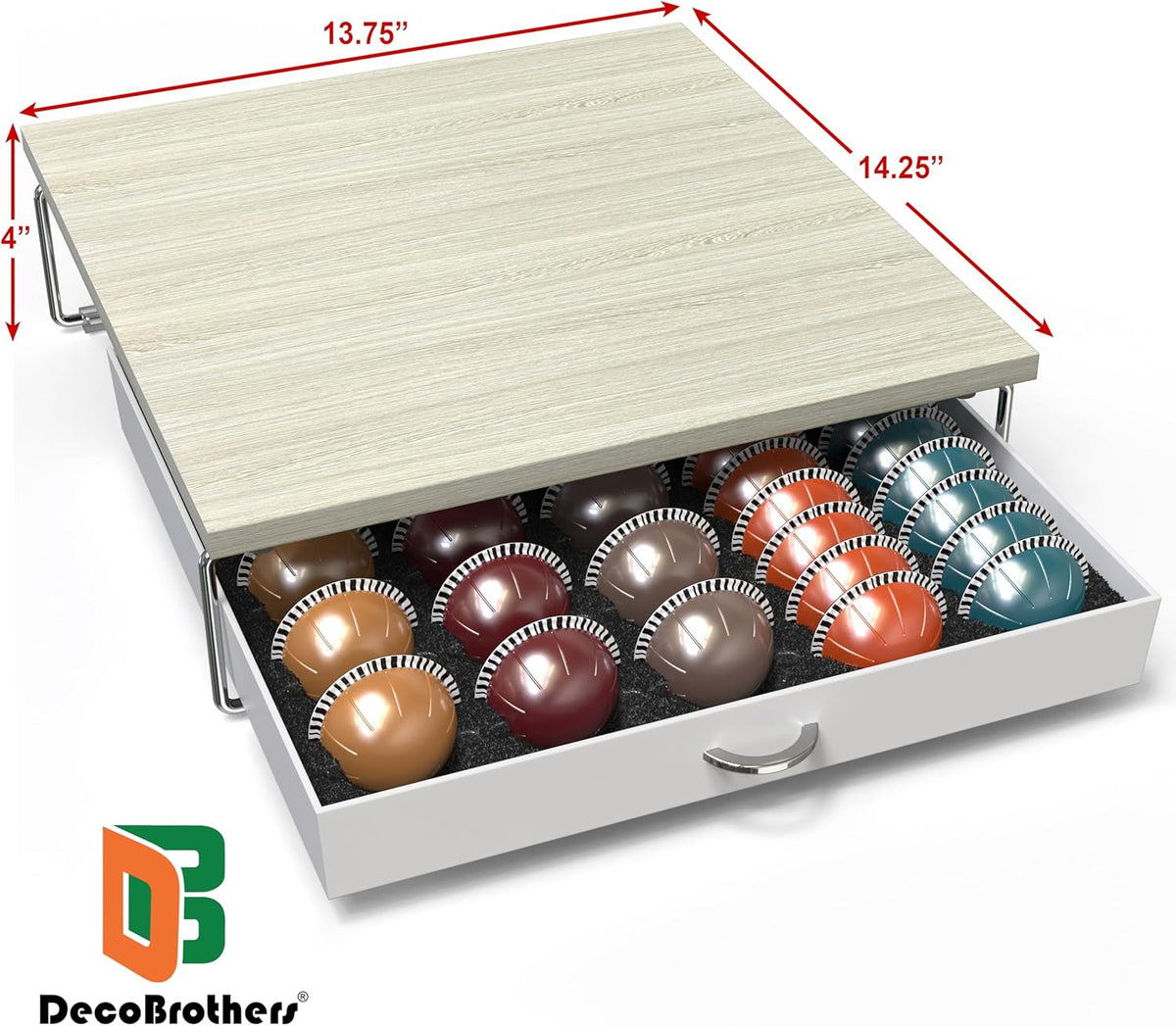 DecoBrothers Crystal Tempered Glass Vertuo Pod Holder Drawer, 24 Large or 48 Small Nespresso Capsule Organizer