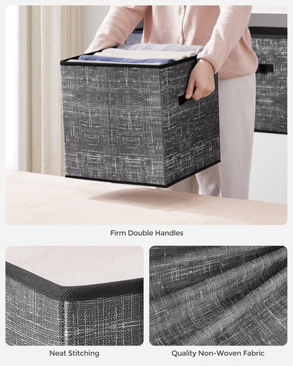 SONGMICS Storage Cubes, 11-Inch Non-Woven Fabric Bins with Double Handles, Set of 6, Closet Organizers for Shelves, Foldable, for Clothes, Cattail Gray UROB26LG