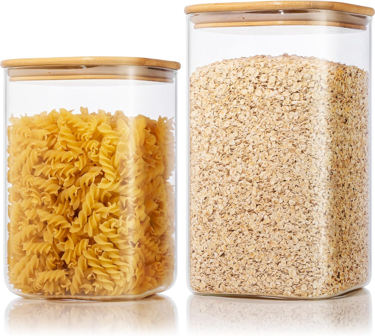 HomArtist Square Glass Jars with Bamboo Lids [Muti Size Set of 5], Glass Canisters with Airtight Lids, Glass Food Storage Containers for Pasta, Cereal, Flour, Sugar, Best for Kitchen & Pantry