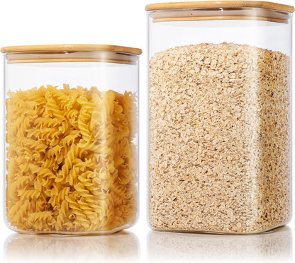 HomArtist Square Glass Jars with Bamboo Lids [Muti Size Set of 5], Glass Canisters with Airtight Lids, Glass Food Storage Containers for Pasta, Cereal, Flour, Sugar, Best for Kitchen & Pantry