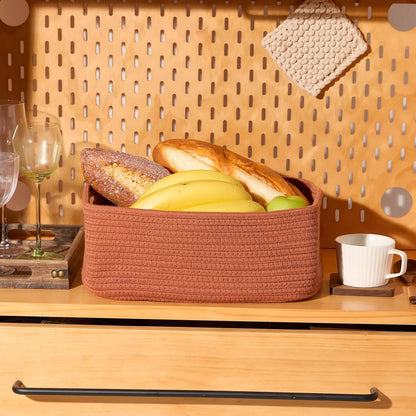 MiniArk Small Storage Baskets for Organizing | Closet Organizer Bins | Shelf Toy Basket | Woven Rope Baskets | Cube Decorative Box | Shallow Basket | L11.5xW7.5xH4.7| Brown
