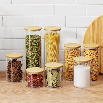 Glass Sugar Container with Spoon - 15oz Glass Jars with Bamboo Lid and Spoon, Bamboo Lid Storage Jar Canister for Coffee Beans, Spice, Brown Sugar, Tea, Flour, Nuts, Candy, Salts and More