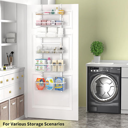 Moforoco White Over The Door Pantry Organizer, Pantry Organization and Storage, Metal Hanging Spice Rack Shelves Door, Seasoning Shelves, Laundry Room Organization, House and Kitchen Essentials