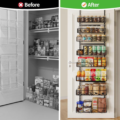 6-Tier Over the Door Pantry Organizer, Pantry Organization And Storage, Hanging Storage Organizer Spice Rack Metal Shelving for Home & Kitchen, Office Laundry Room Bathroom Black