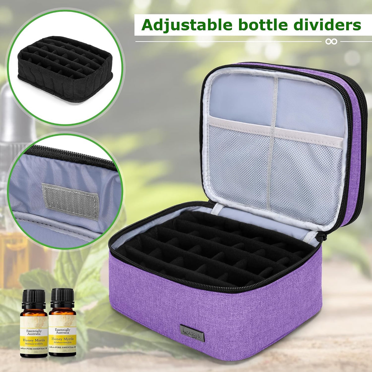 LUXJA Essential Oil Carrying Case - Holds 30 Bottles (5ml-30ml, Also Fits for Roller Bottles), Double-Layer Organizer for Essential Oil and Accessories, Black (Bag Only)