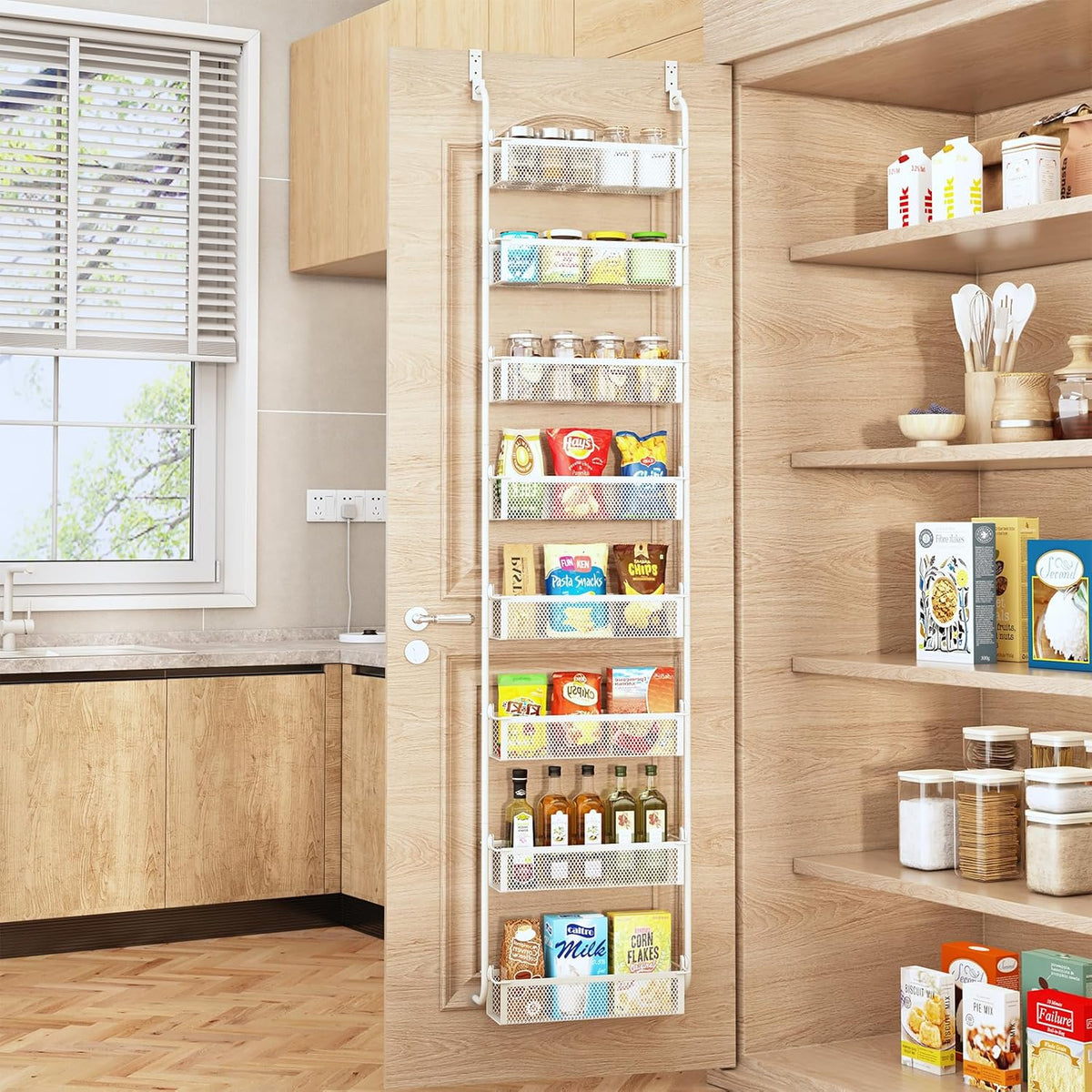 Over the Door Pantry Organizer, 6-Tier Pantry Door Organization and Storage, Over the Door Spice Rack, Home & Kitchen Storage Shelves for Cabinet, Black