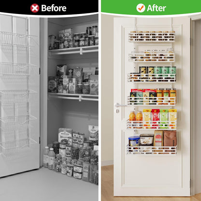 6-Tier Over the Door Pantry Organizer, Pantry Organization And Storage, Hanging Storage Organizer Spice Rack Metal Shelving for Home & Kitchen, Office Laundry Room Bathroom Black