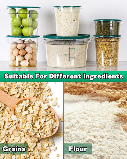 4QT NSF Food Storage Containers: 8 PCS [Food Grade][Hot&Cold Resistant] Commercial Clear Food Storage Containers with Lids for Restaurant Kitchen Proof Dough, Measuring Spoons Included(BPA FREE) - Colors B